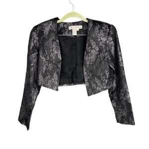 Vintage Marie St. Claire Silver Metallic Floral Shoulder Pad Cropped Blazer Sz 6
